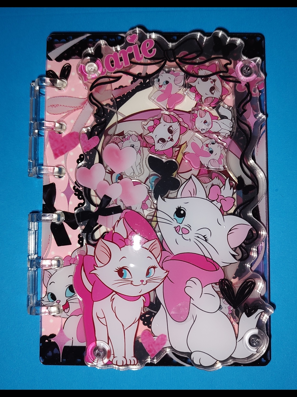 New! Marie Cat Pink A7 Clear Shaker Cover Notebook